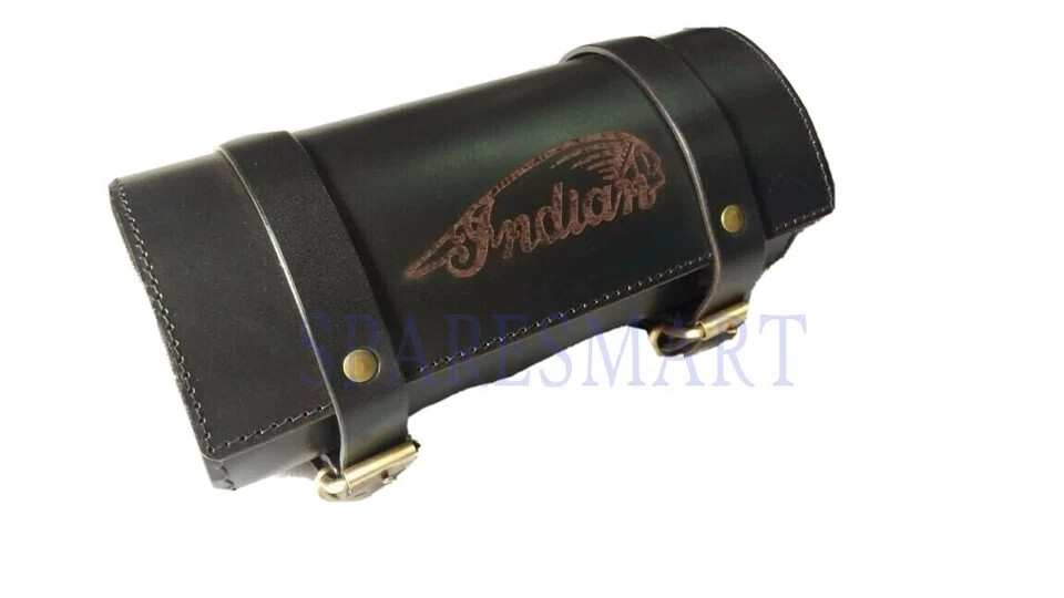 Pure Leather Engraved Tool Bag For Indian Chief Motorcycles in Black Color