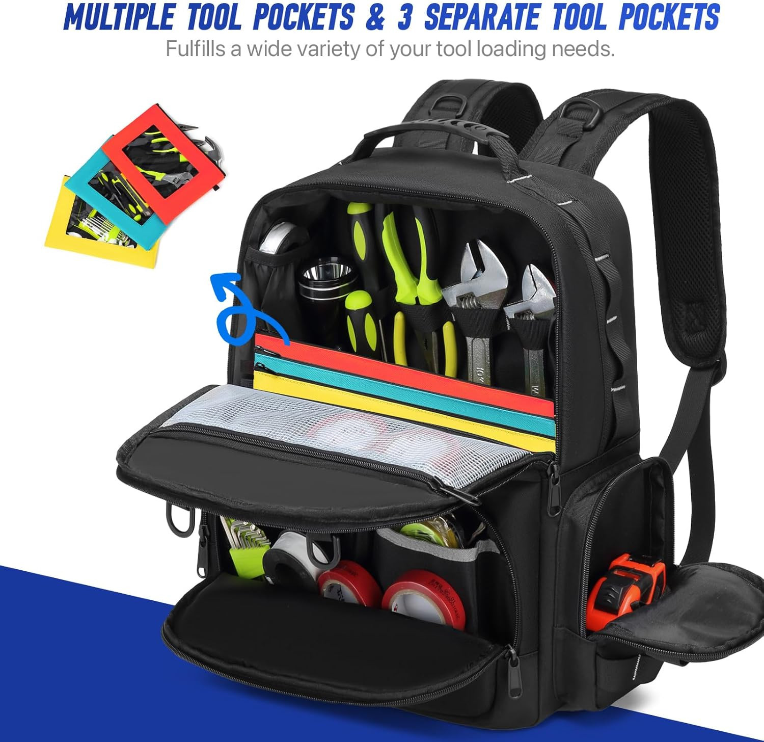 Heavy Duty Tool Backpack for Men – Multi-Pocket Work Bag for Electricians & Tech