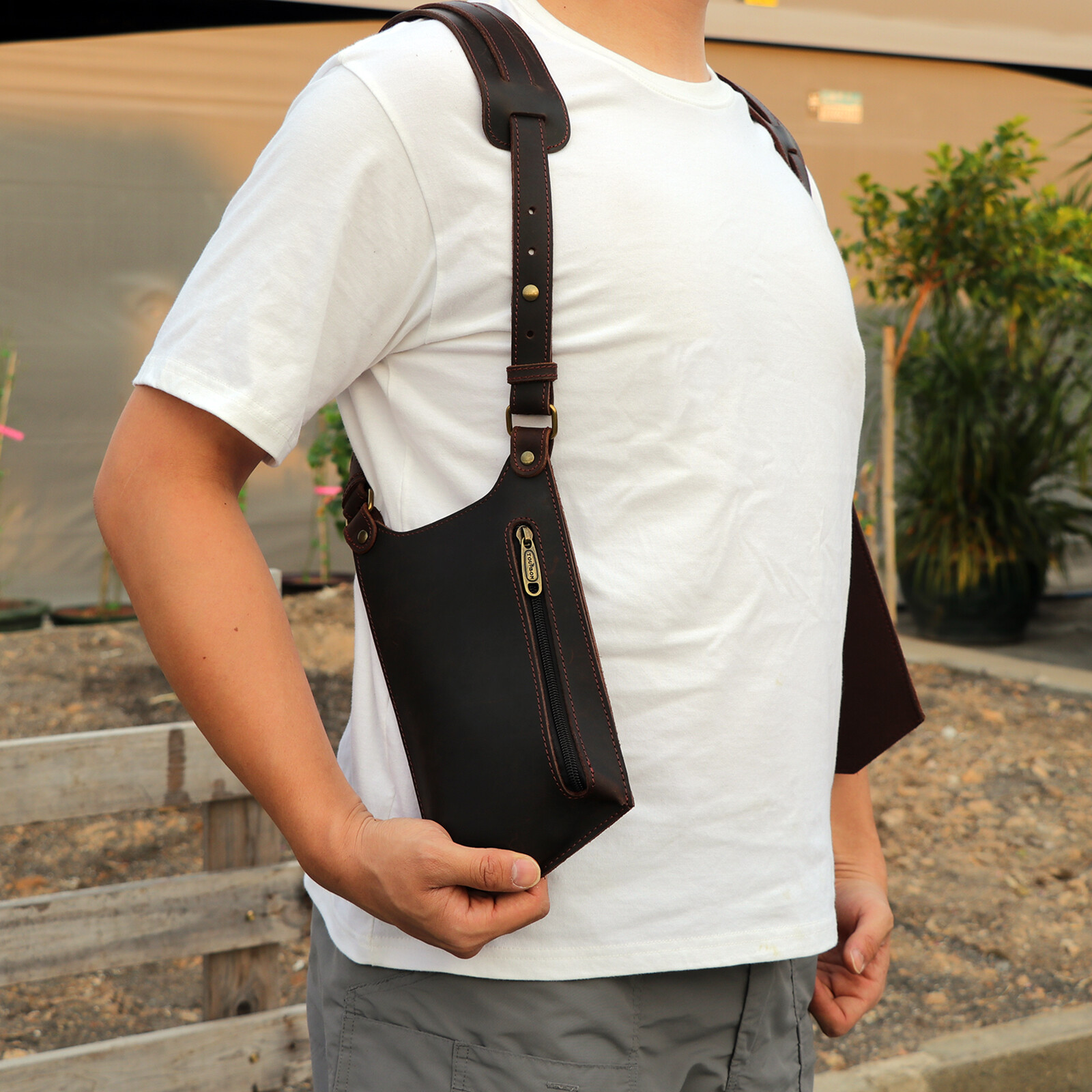 TOURBON Leather Concealed Double Underarm Shoulder Holster Bag Phone Case Wallet