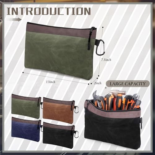 4 Pack Waxed Canvas Pouch 13 Inch Tool Bags Large Heavy Duty Canvas Zipper
