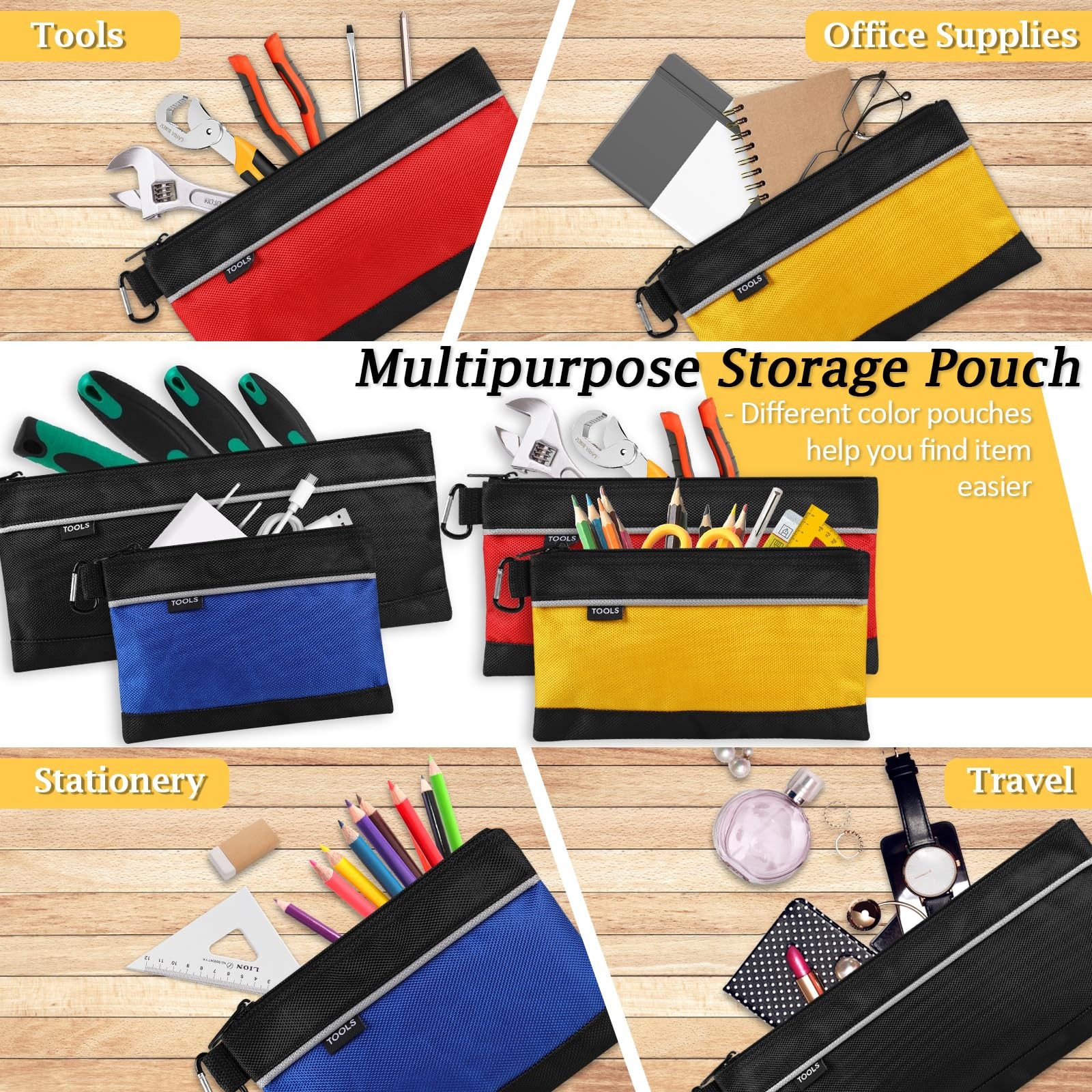 4 Pack Small Zippered Tool Pouch 1680D Waterproof Oxford Storage Bag Organizer