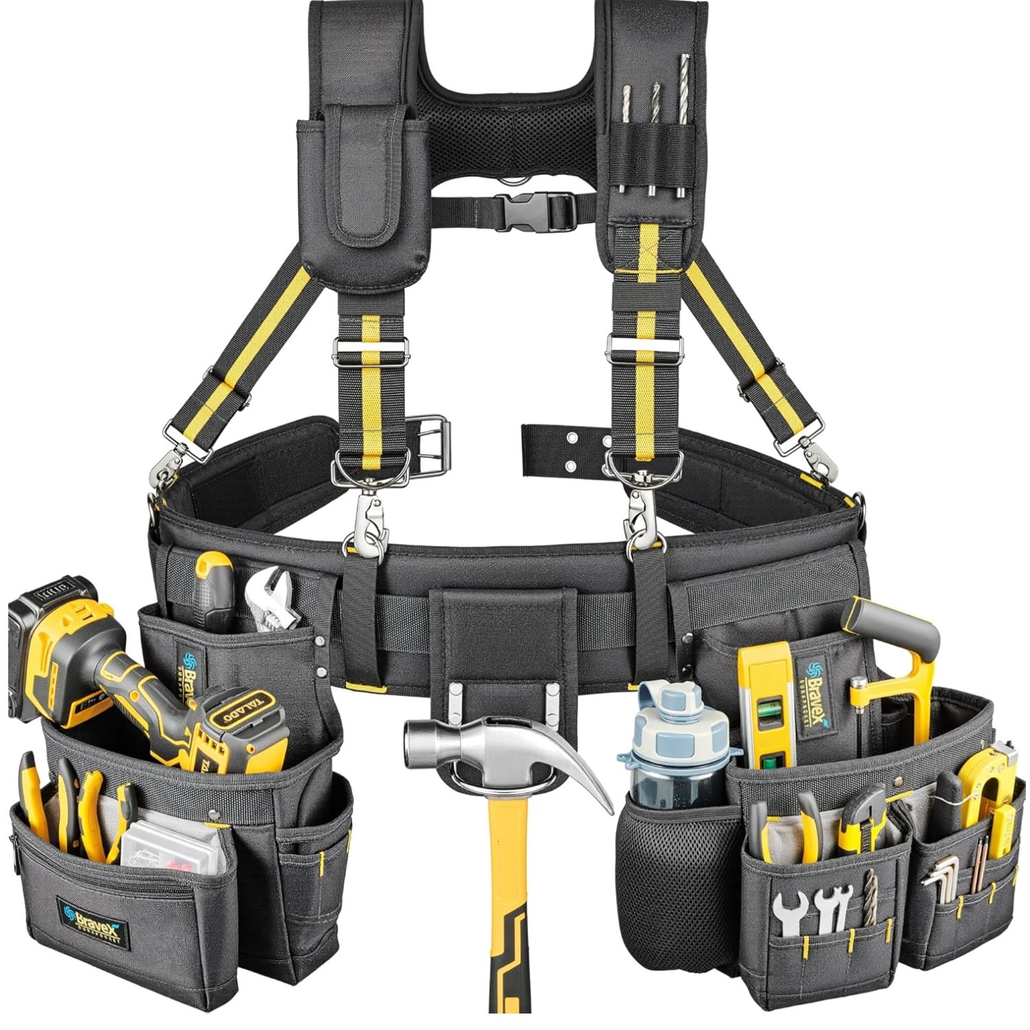 20 Pocket Bravex Tool Belt Suspenders: Adjustable Nylon Vest for Professionals