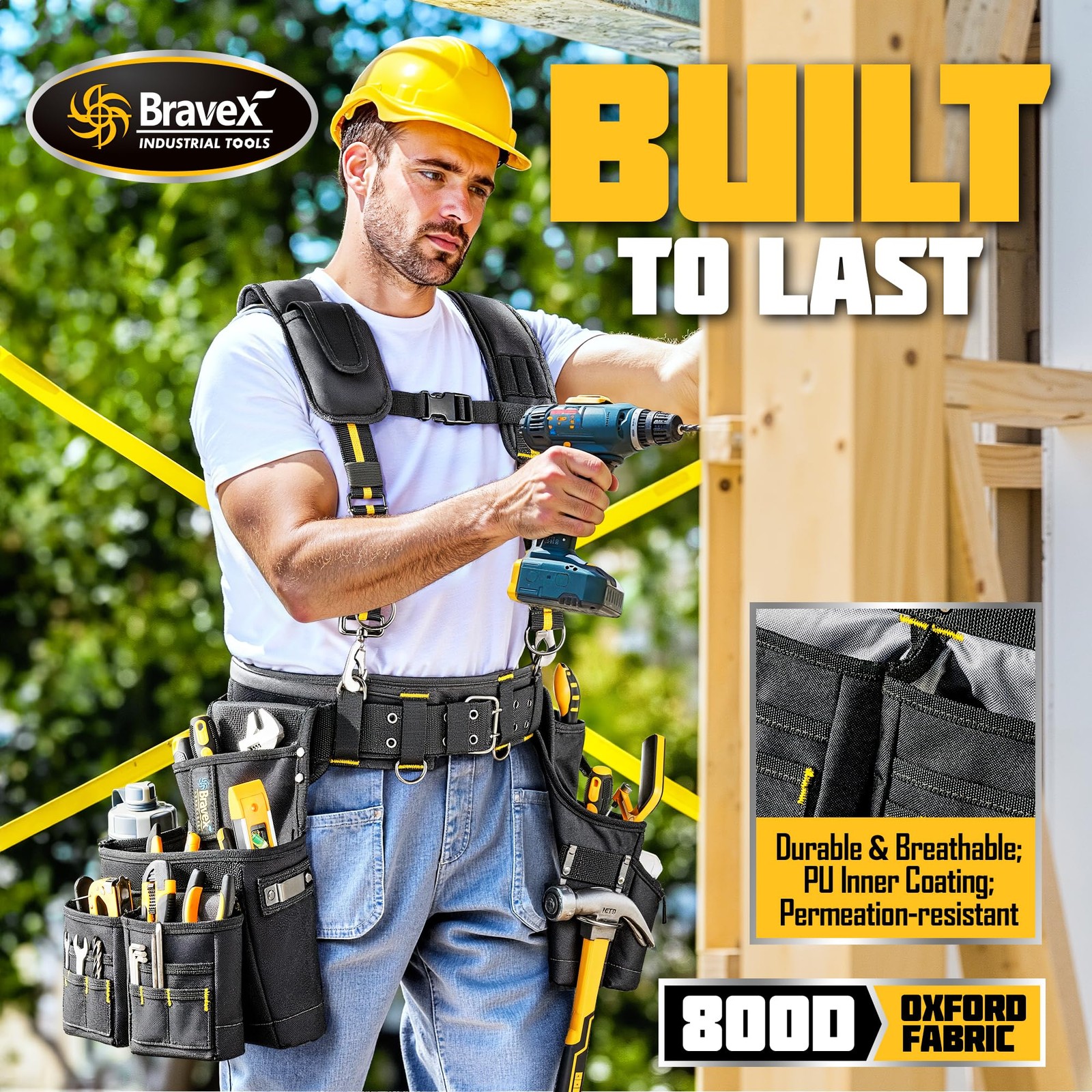 Bravex Tool Belt Suspenders, Tool Vest Ultra 20 Bags H-Style Toolbelt 5 Combo…