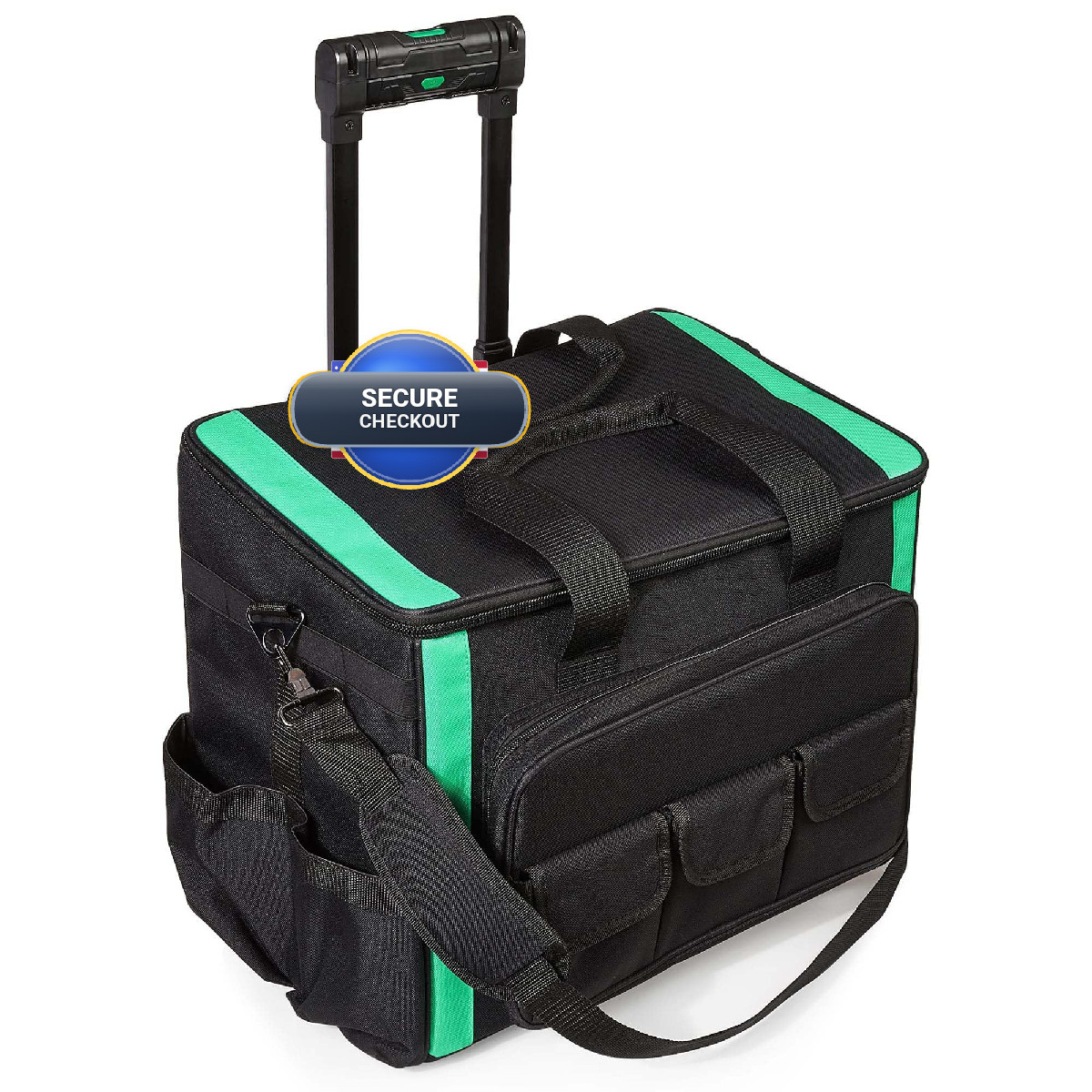 Retailer Basics Tool Storage Rolling Bag Led Light 20 Pockets Adjustable Shoulde