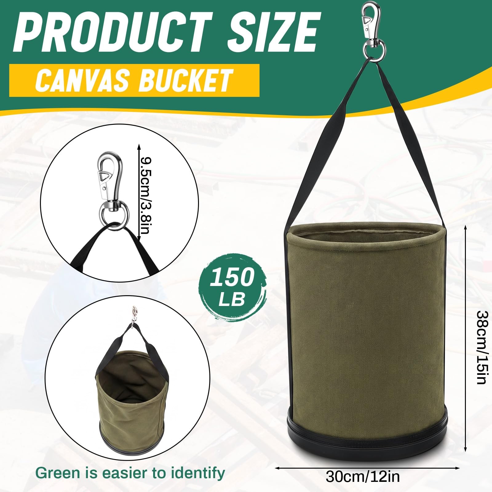 2 Pack Canvas Bucket 15″ x 12″ Heavy Duty Lineman Tool Bag with Plastic Botto…
