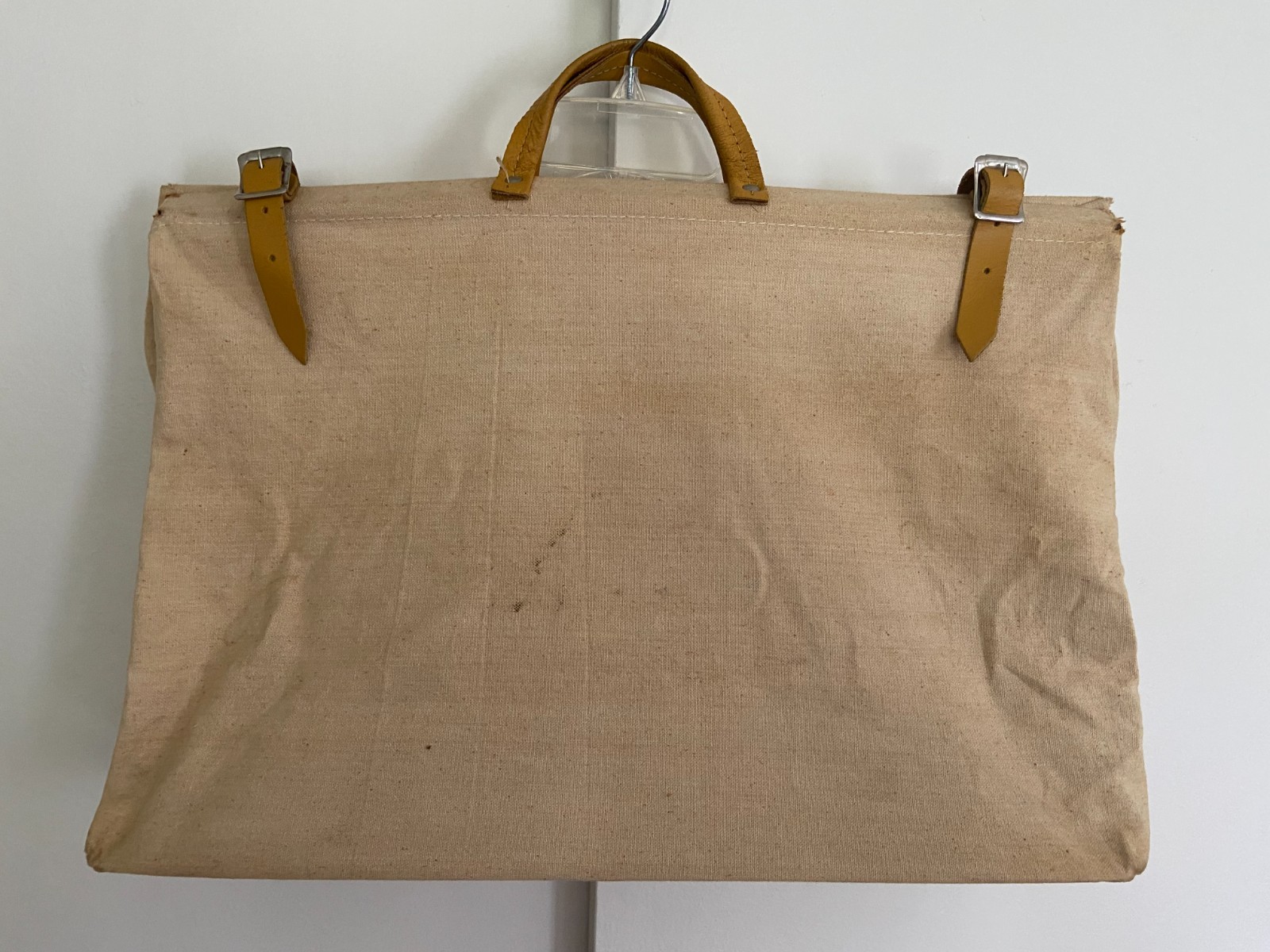 Vintage Lineman Utility Tool Bag Canvas Riveted Leather Handles Solid Bottom