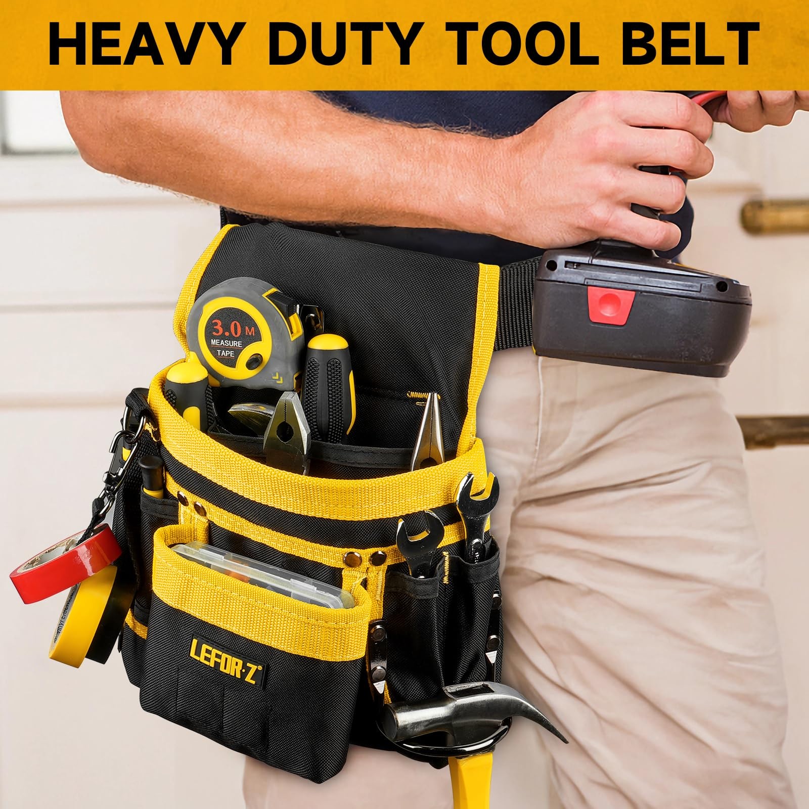 Tool Belt,Magnetic Pouch,14-Pockets 31-48 inches, Black&yellow