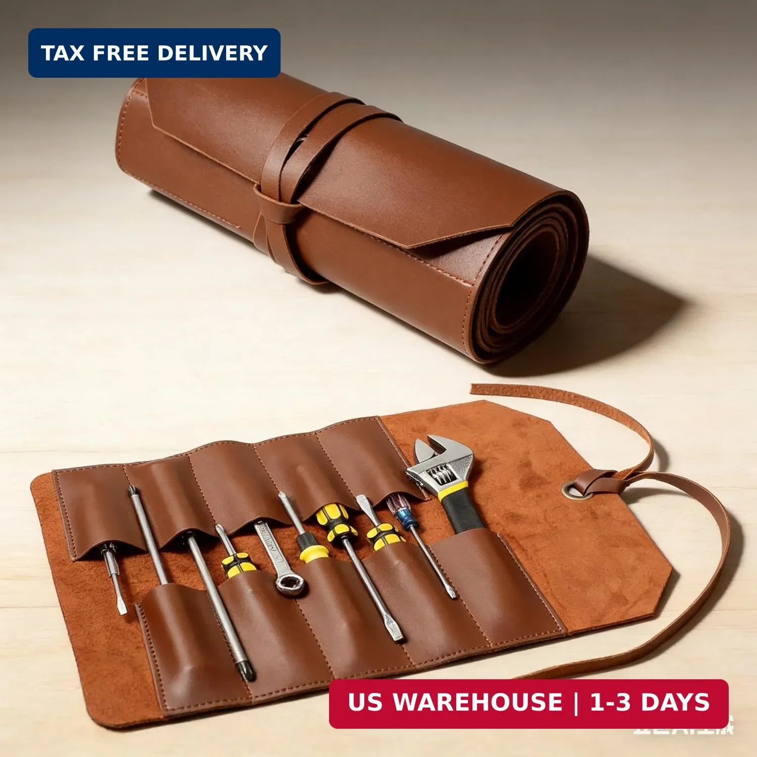 Tool Roll Pouch PU Leather Chisel Roll Portable Tool Roll Bag Organizer 10 Slots