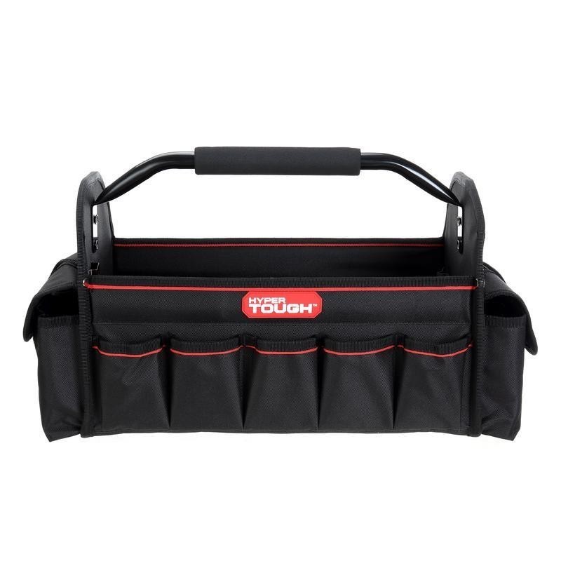 16in Open Top Tool Tote Durable Tool Bag W/ 20 Pockets & Foam Grip Handle Black