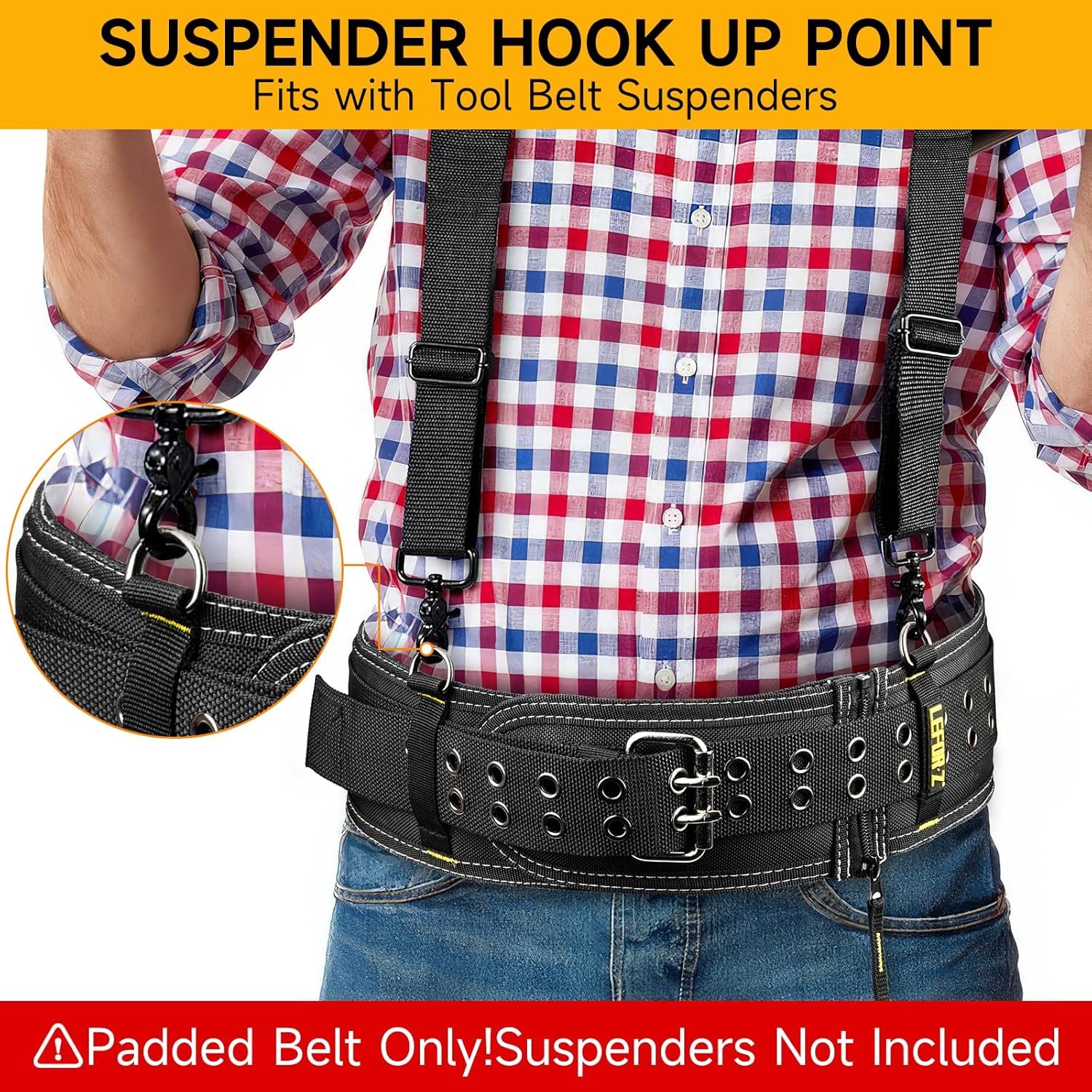 4-Inch Padded Tool Belt,Heavy Duty Tool Belts for Men with 4 Suspenders Ring,Wor