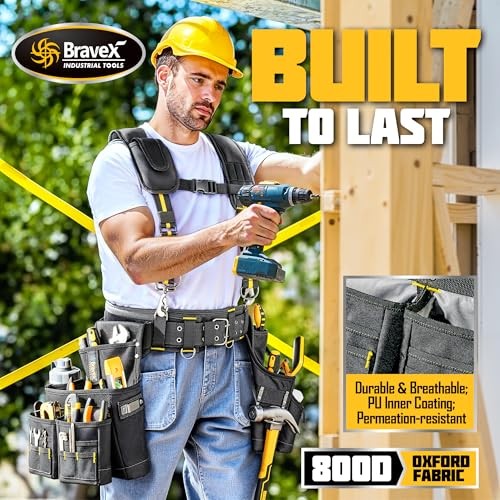 Bravex Tool Belt Suspenders 20 Bags Tool Vest Pro 5 Combo 1200D Nylon
