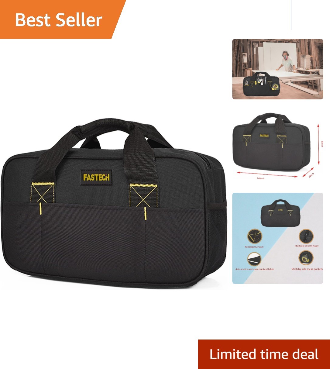 Waterproof 14-Inch Tool Organizer Bag | Ergonomic Handheld Design for Easy Use
