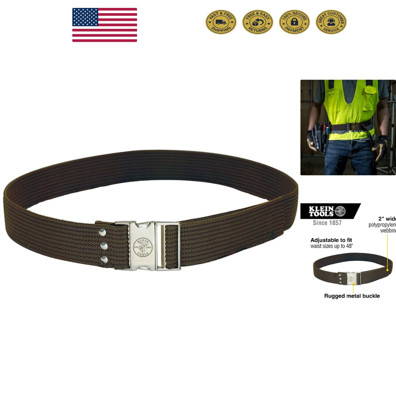Rugged Klein Tools 2-Inch Electrician Tool Belt – Adjustable for 48-Inch Waists