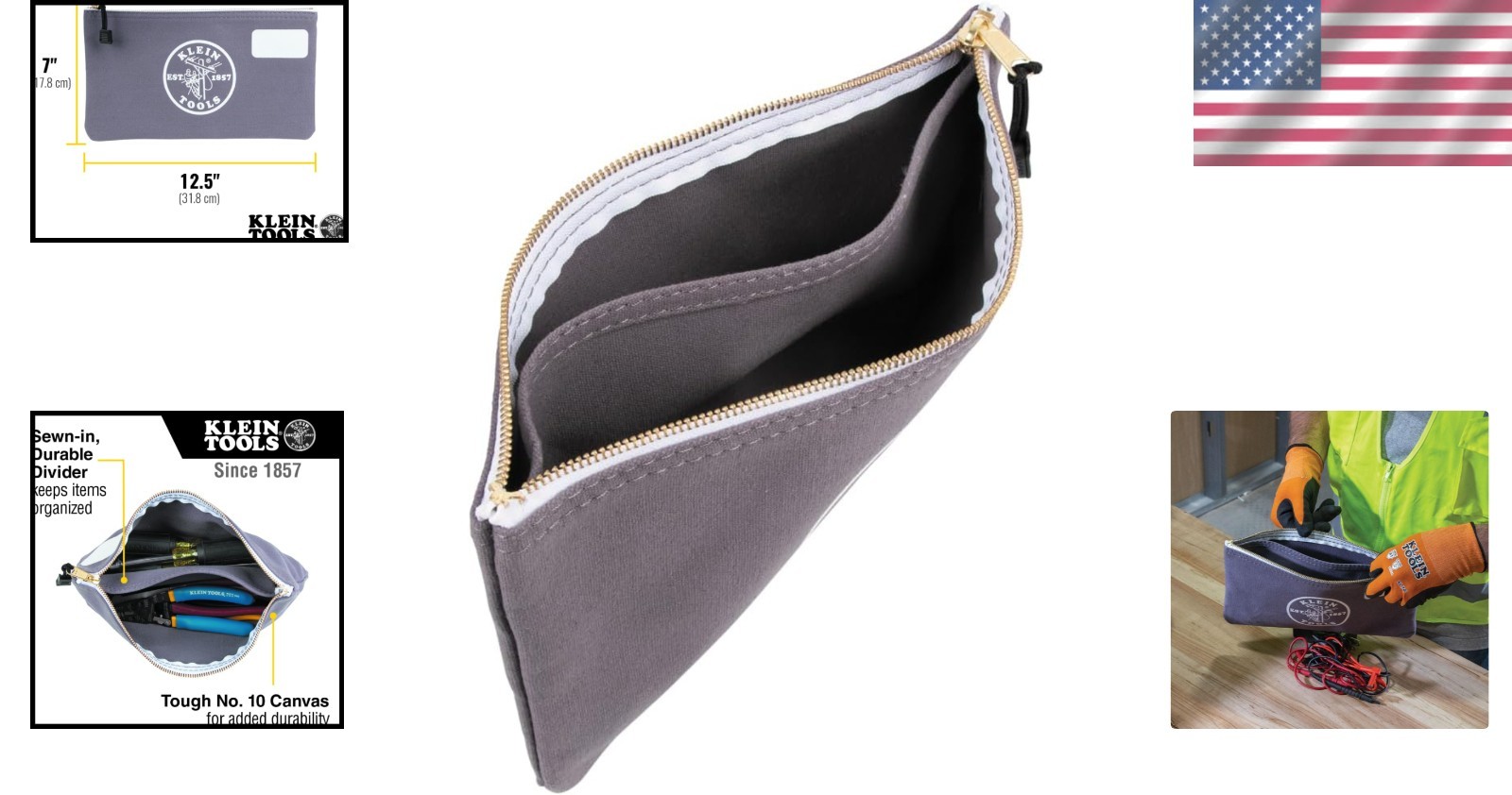 Expandable Zipper Bag 12.5 Inch x 7 Inch Gray Tool Organizer with Compartments