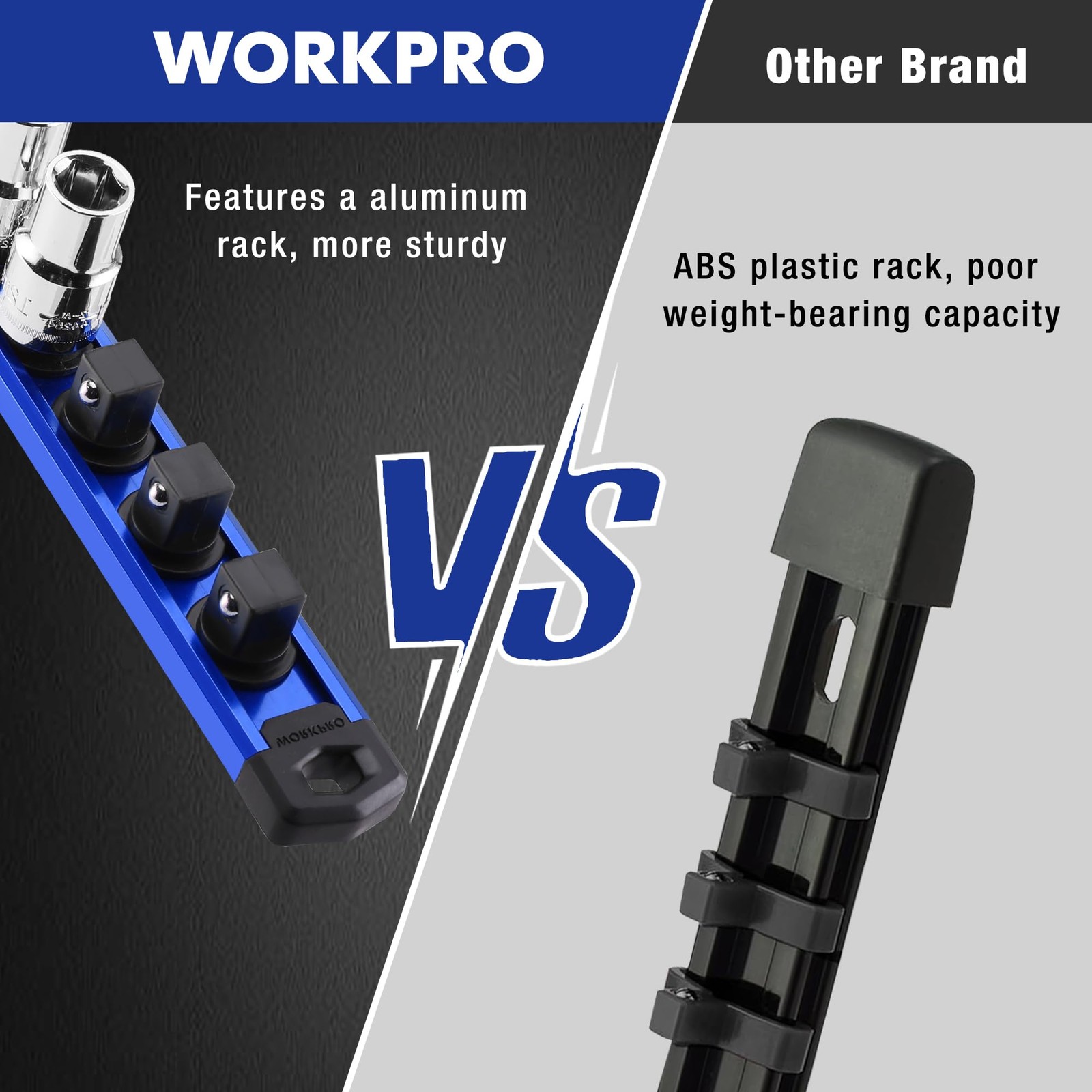 WORKPRO Magnetic Socket Organizer, 3/8-Inch Drive Aluminum 3/8″ DR, Blue