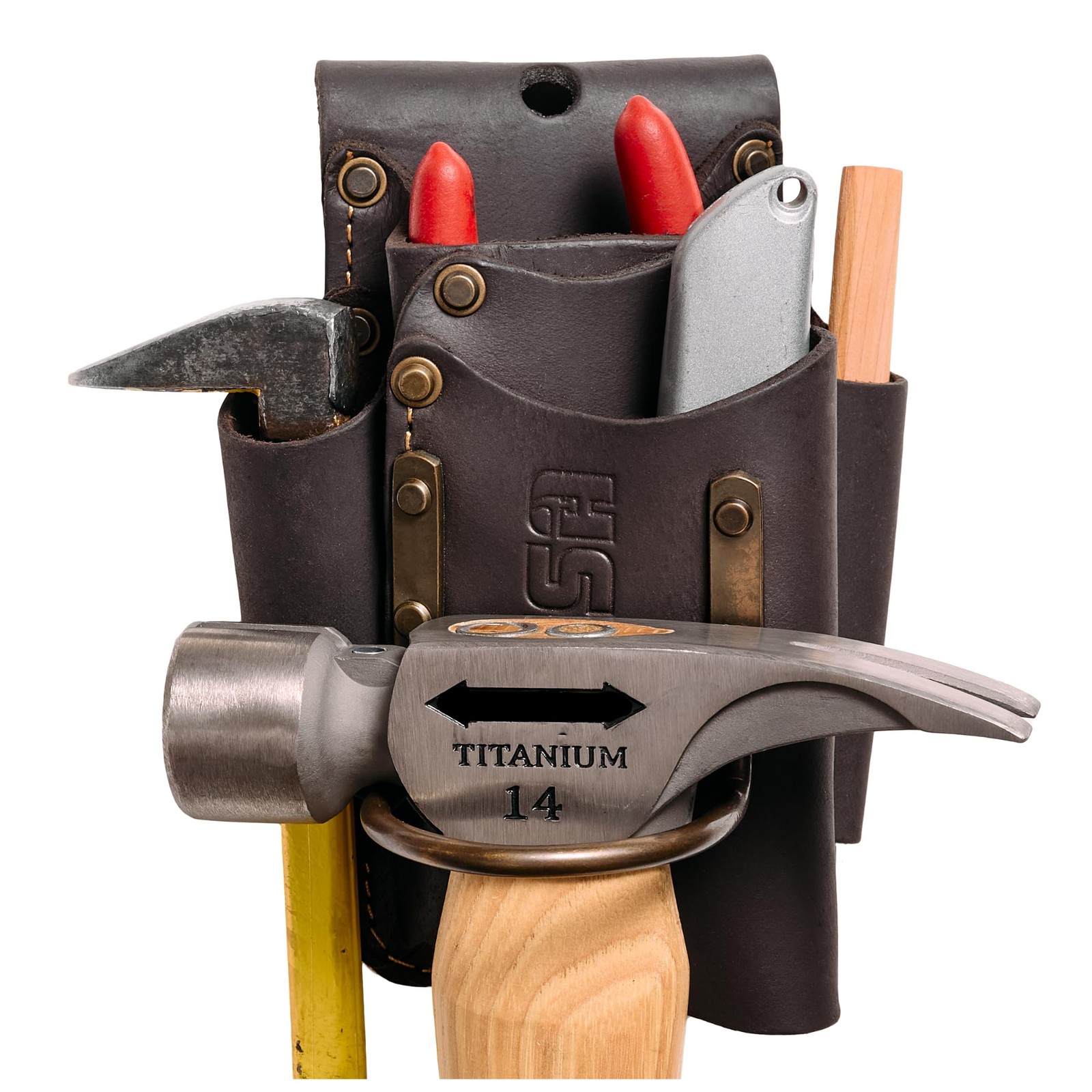 Small Leather Tool Pouch 5in1 Heavy Top Grain Steel Hammer Loop 3 Inch