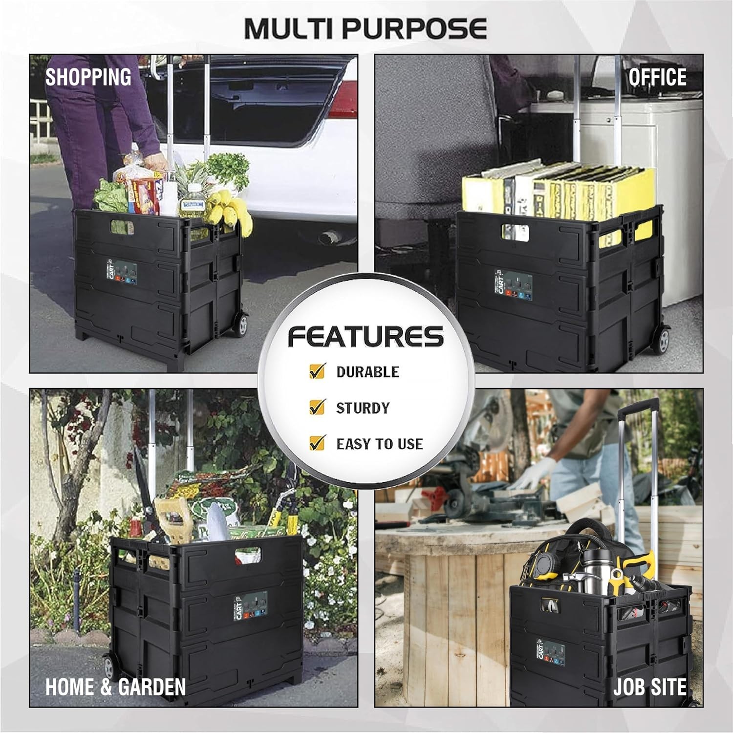 Portable Folding Cart with Telescopic Handle, 80 lb Capacity