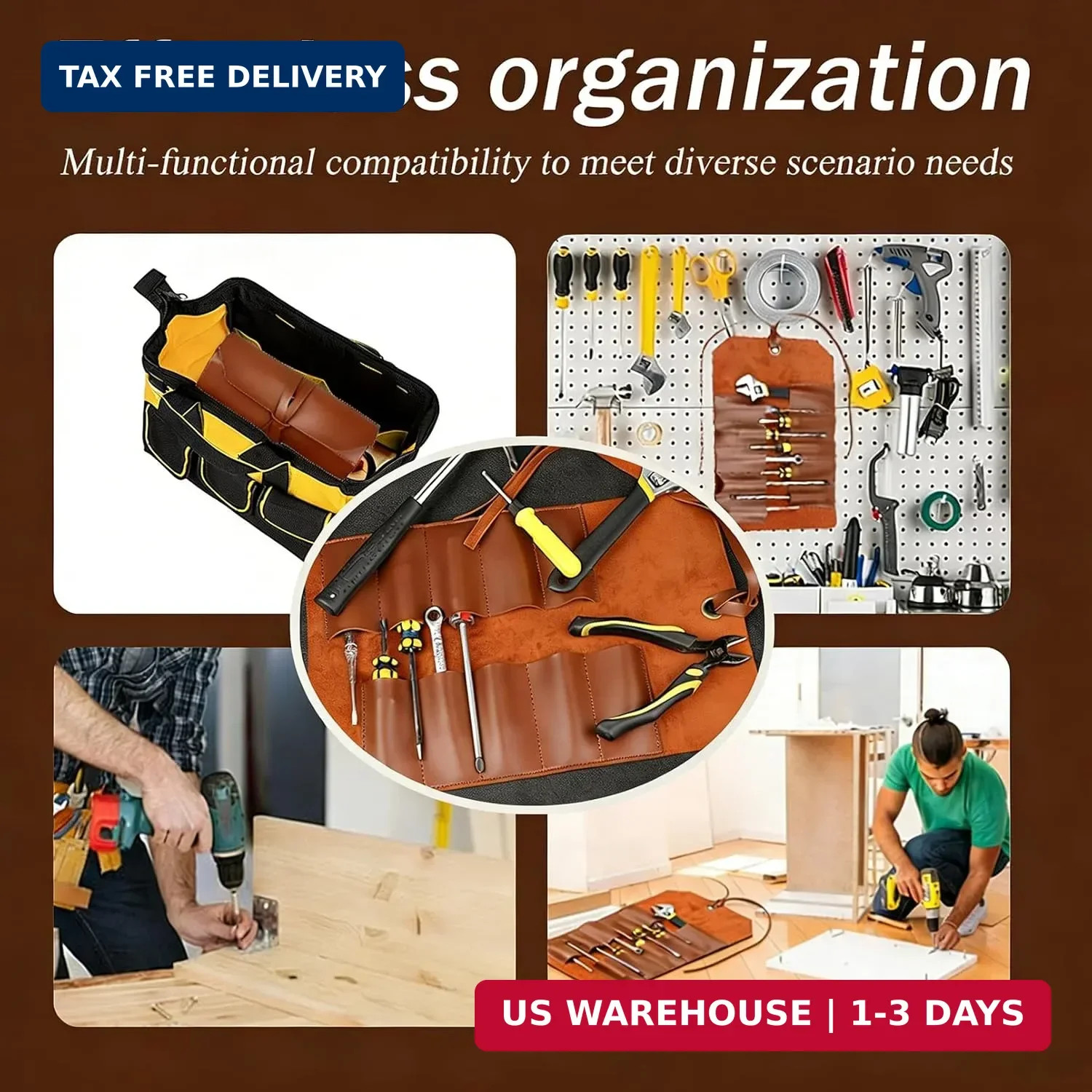 Tool Roll Pouch PU Leather Chisel Roll Portable Tool Roll Bag Organizer 10 Slots