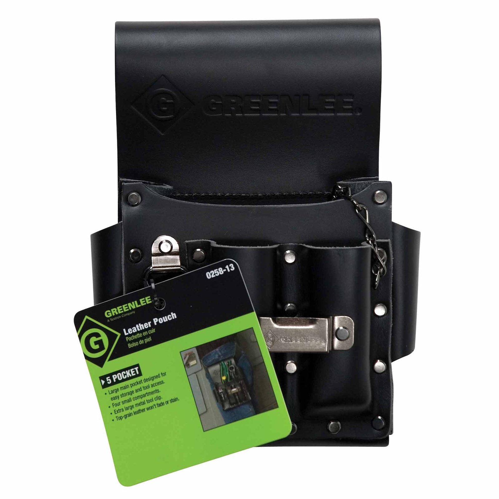 Greenlee 0258-13 5-Pocket Heavy-Duty Leather Tape Measure Holder Pouch, Black