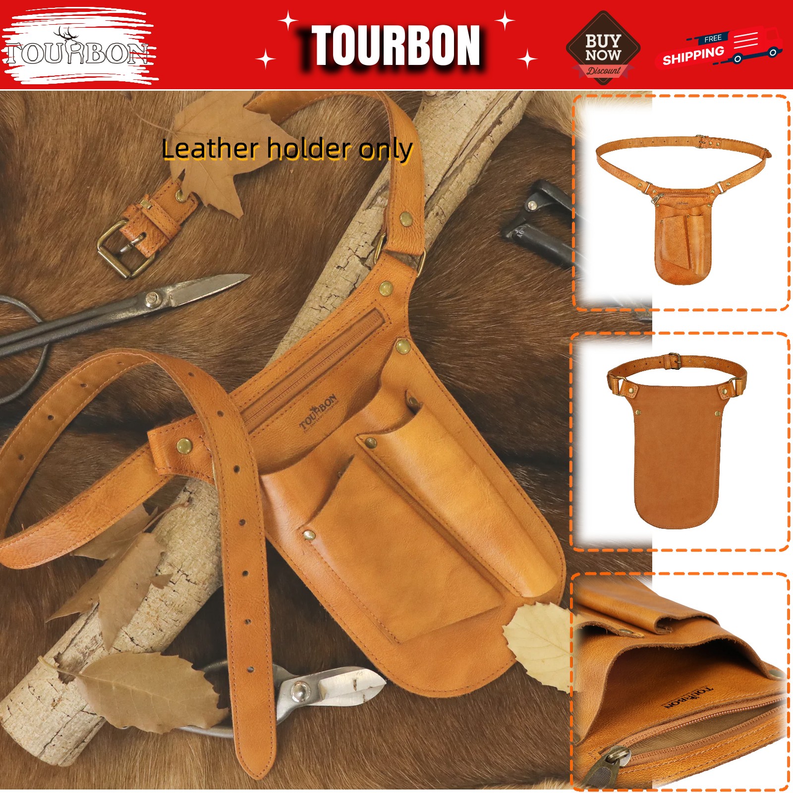 TOURBON Leather Gardening Tools Belt Florist Holder Bag Utility Pouch Phone Case