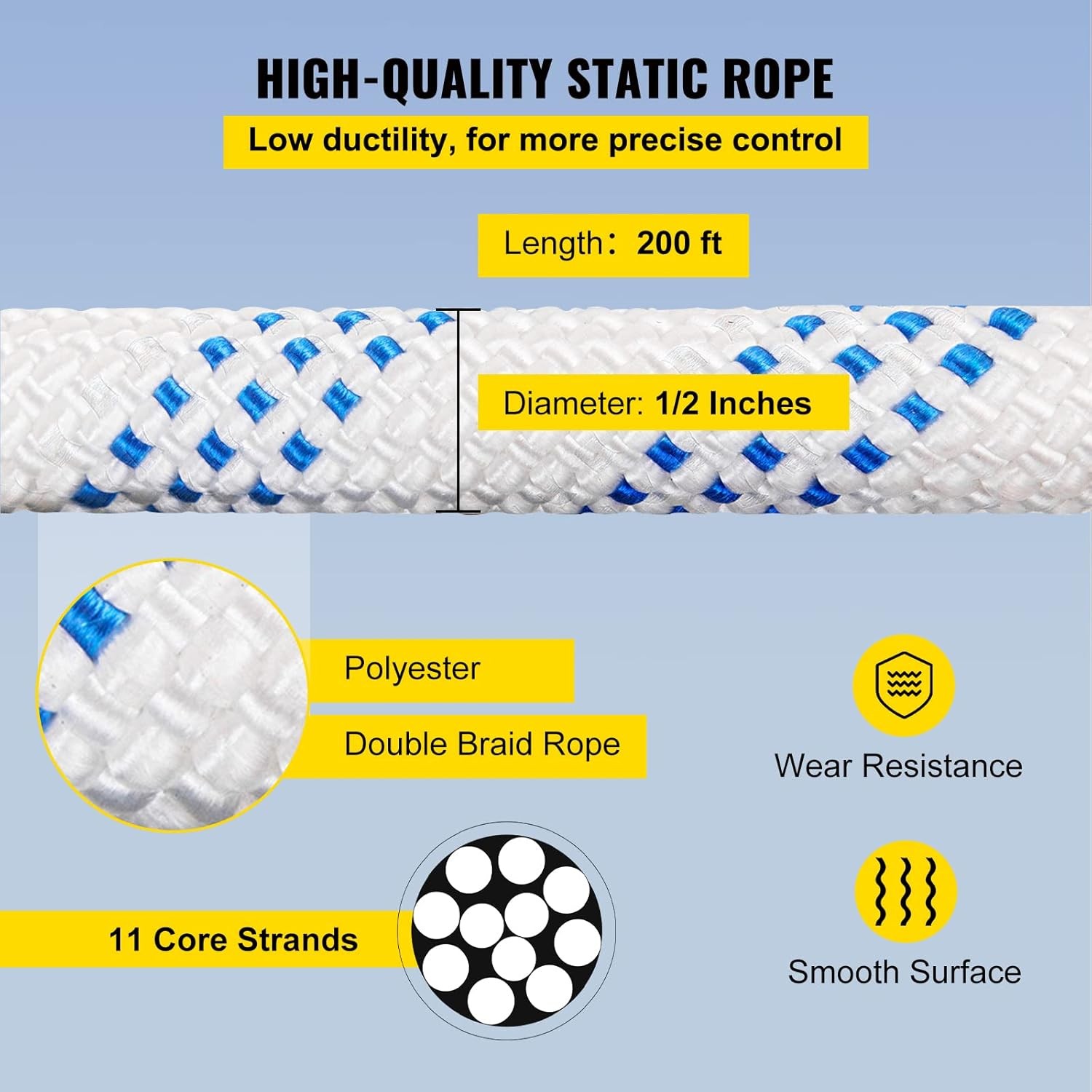 1/2″ X 200Ft Twin Sheave Block with Braid Rope 30-35KN 6600-7705LBS Double Pulle