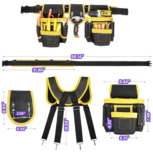 Tool Belt, Professional Tool Belts for Men, Magnetic 32″-66″ Black and Yellow