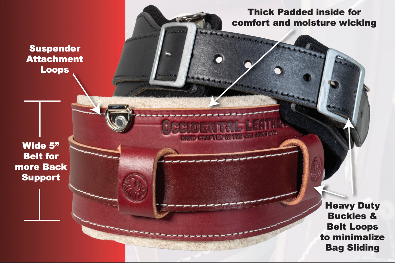 Occidental Leather B5135 STRONGHOLD COMFORT BELT SYSTEM – BLACK USA MADE