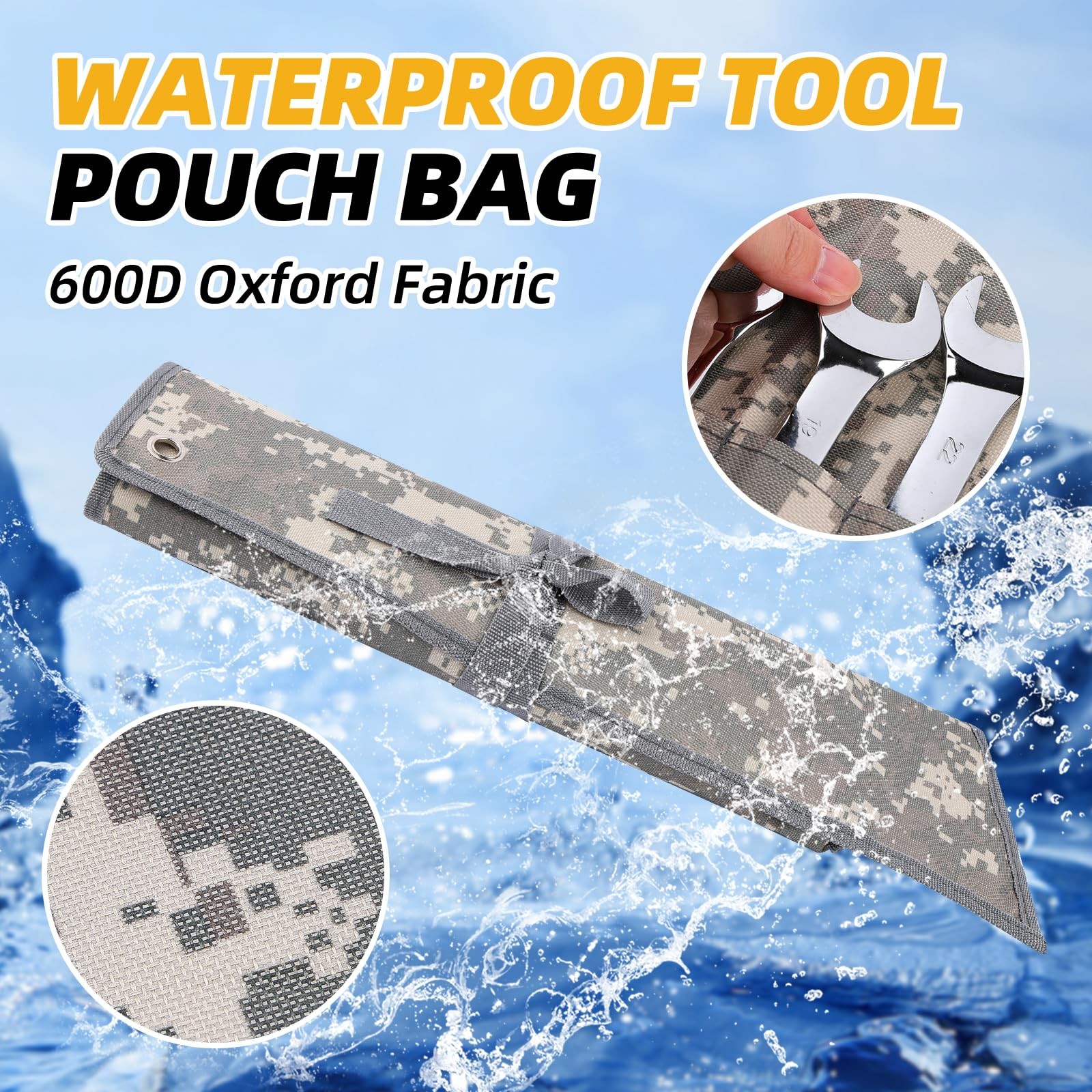 16 Pocket Wrench Roll Organizer Waterproof Oxford Tool Pouch Bag Camouflage Hang