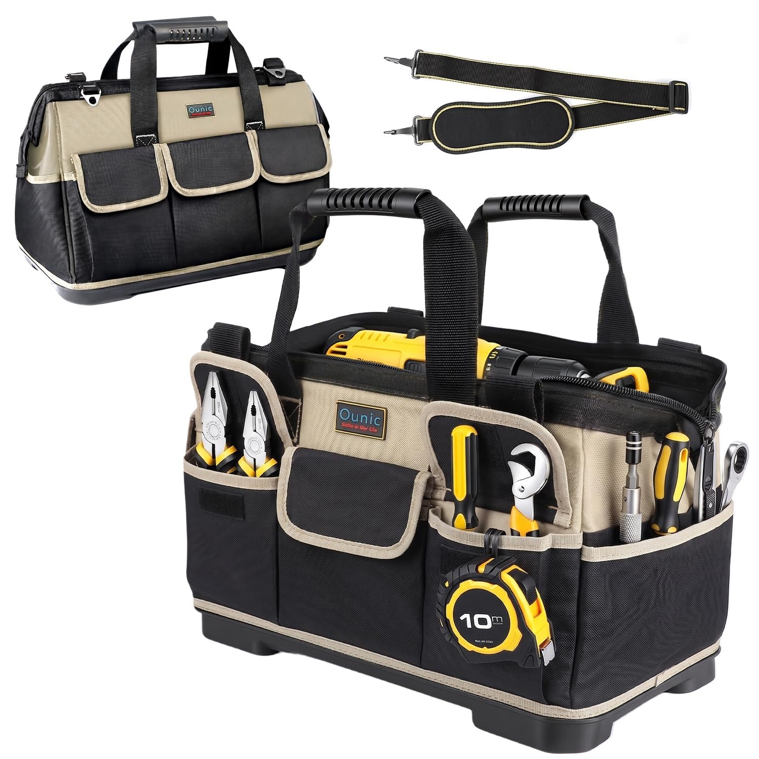 Tool Bag, Ounic 18 Inch Large Tool Tote Bag Heavy Duty Waterproof Molded Base