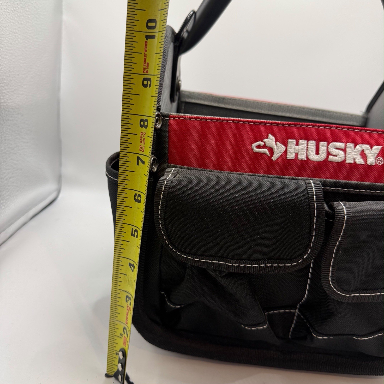 Husky 12” Tool Tote Bag Organizer Open Top Multi Pocket Heavy Duty Black Red