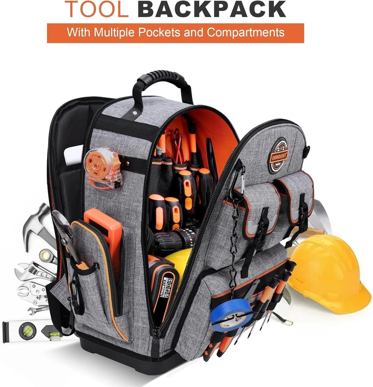 Professional Tool Backpack: Gray, 1680D Ballistic, Laptop Compartment