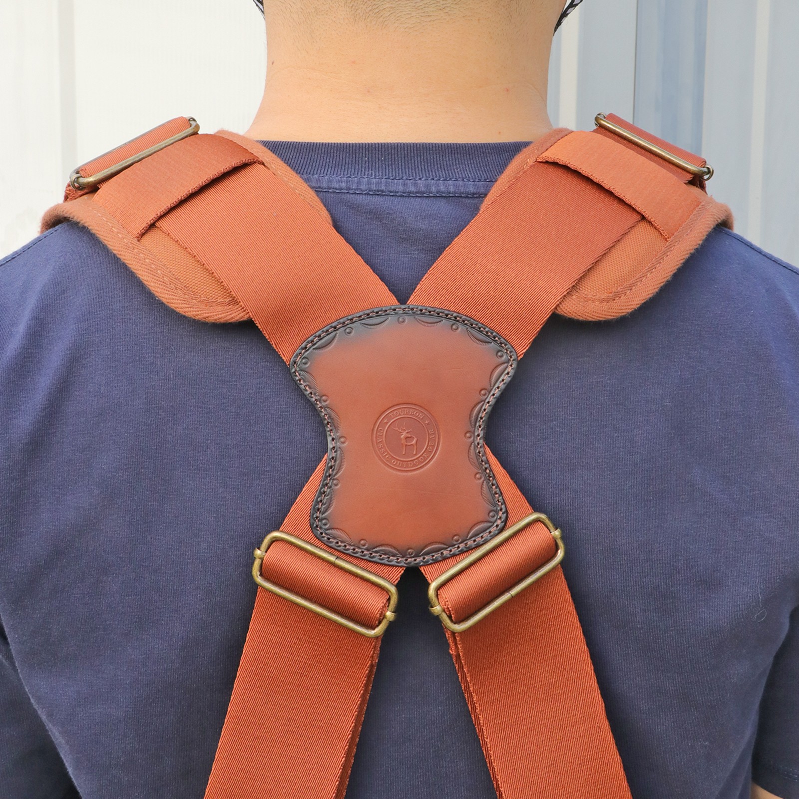 TOURBON Adjusted Tool Belt Suspenders- Leather Cross Patch-Padded Shoulder Strap