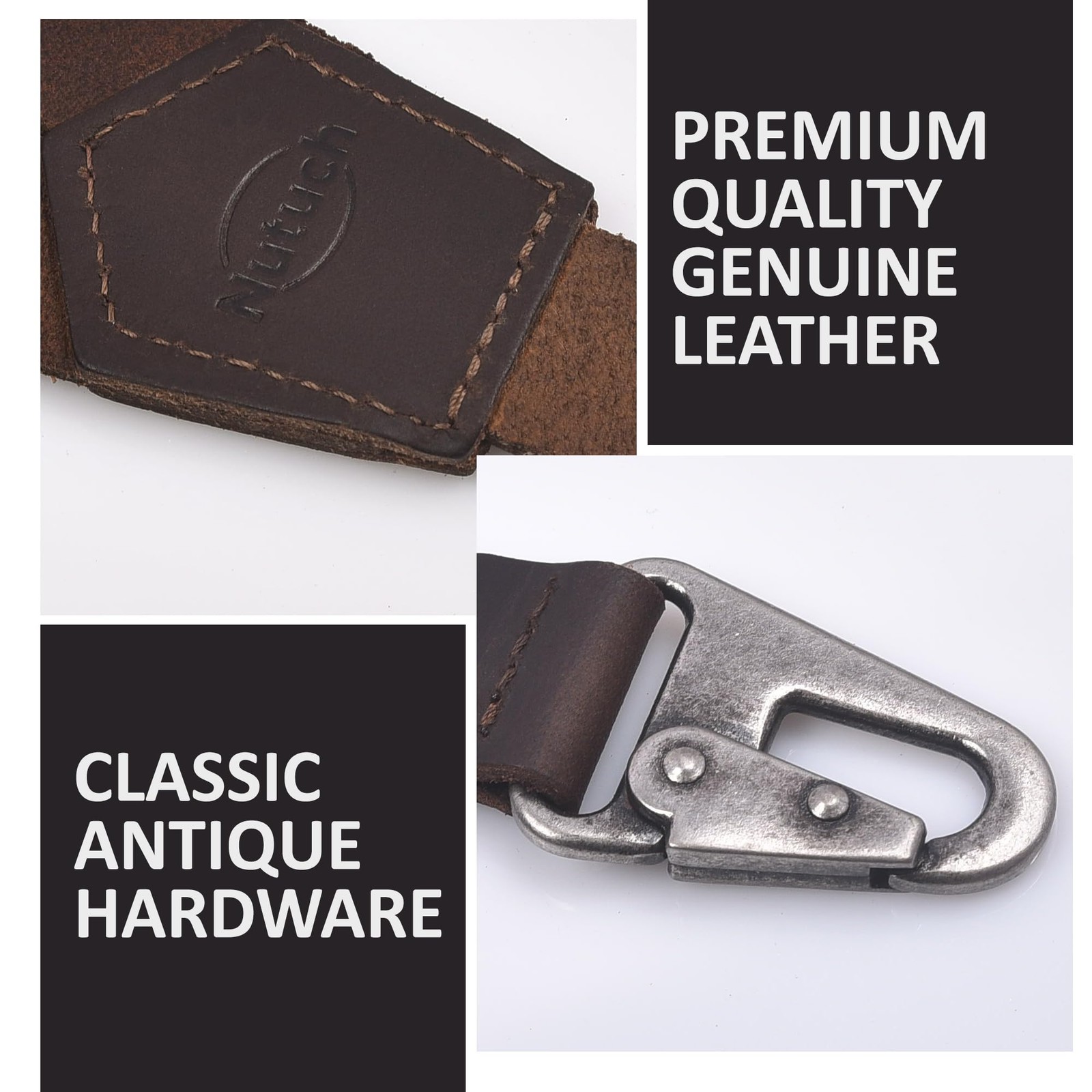 NUTUCH Grain Leather Suspender for Men | Y Adjustable, Dark Brown Vintage