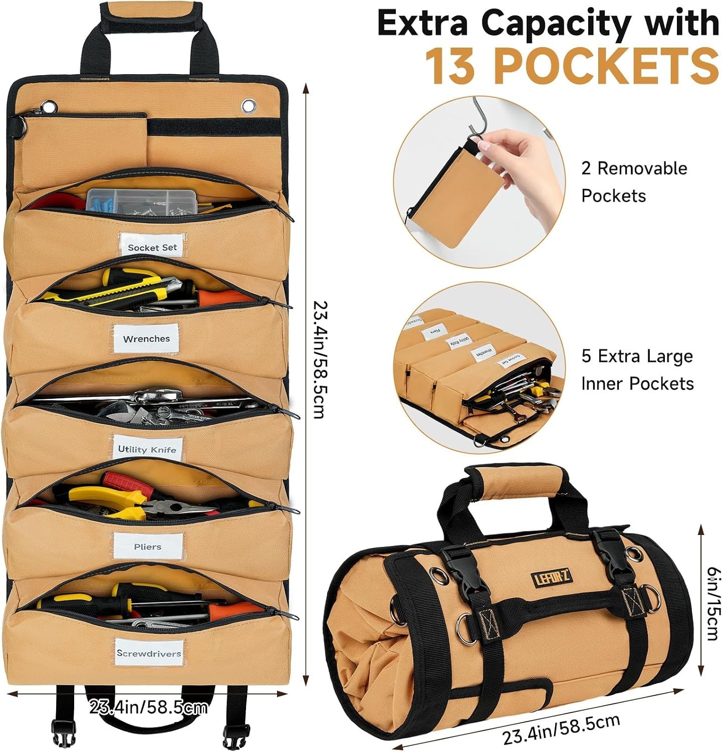 Roll Up Tool Bag with Reinforced Stitching and Scratch-Resistant Fabric