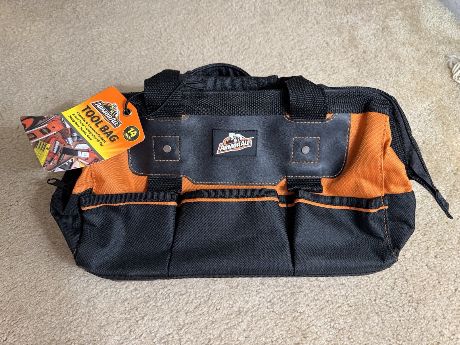 ARMOR ALL 14” Tool Bag Heavy Duty Plastic Base w/5 Exterior Pockets -New