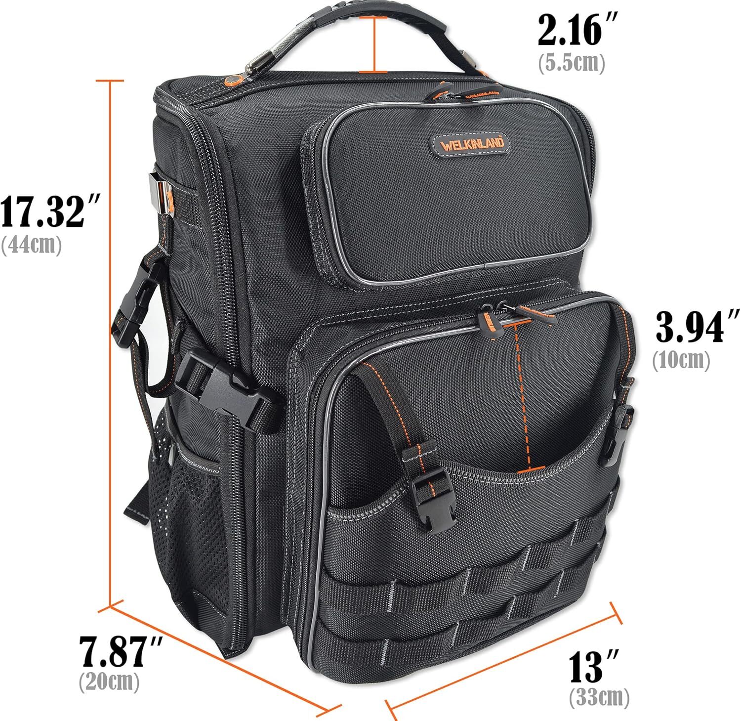 WELKINLAND Full-Open Tool backpack, bag Black w/ Orange