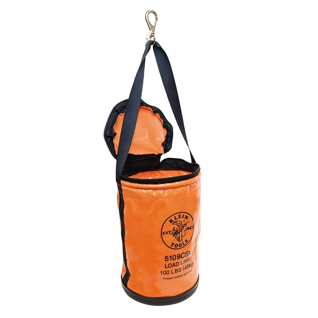 Bright Orange Utility Bucket With Zipper Closure Heavy Duty Tool Carrier