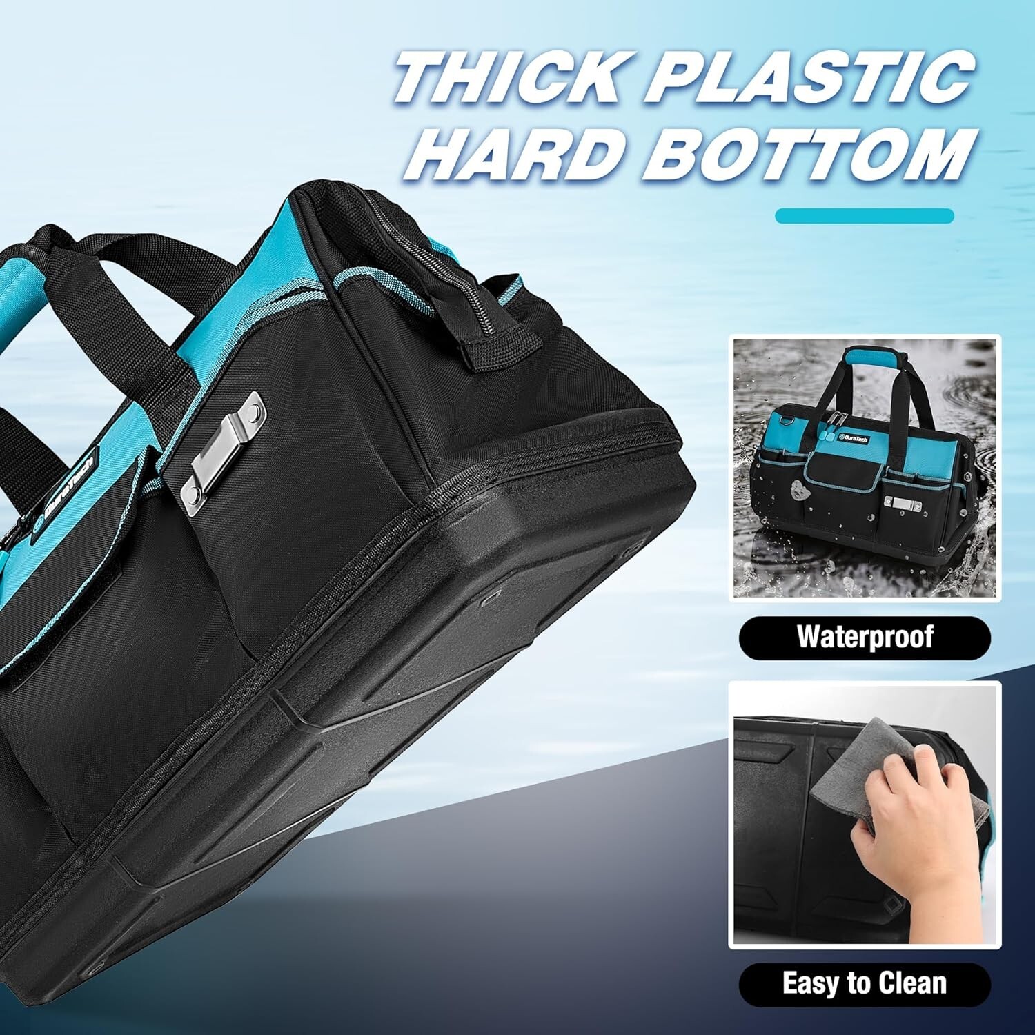 18Inch Large Tool Bag w/Waterproof Hard Bottom Heavy Duty w/19 Pockets Polyester