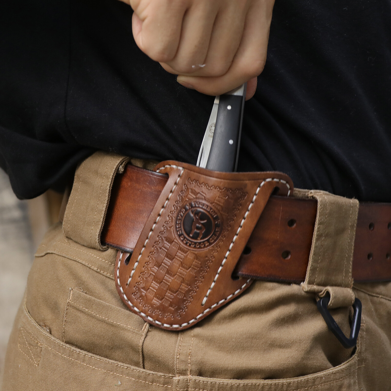 TOURBON Leather Knife Sheath Belt Carry Pouch EDC Folding Plier Case Tool Pocket