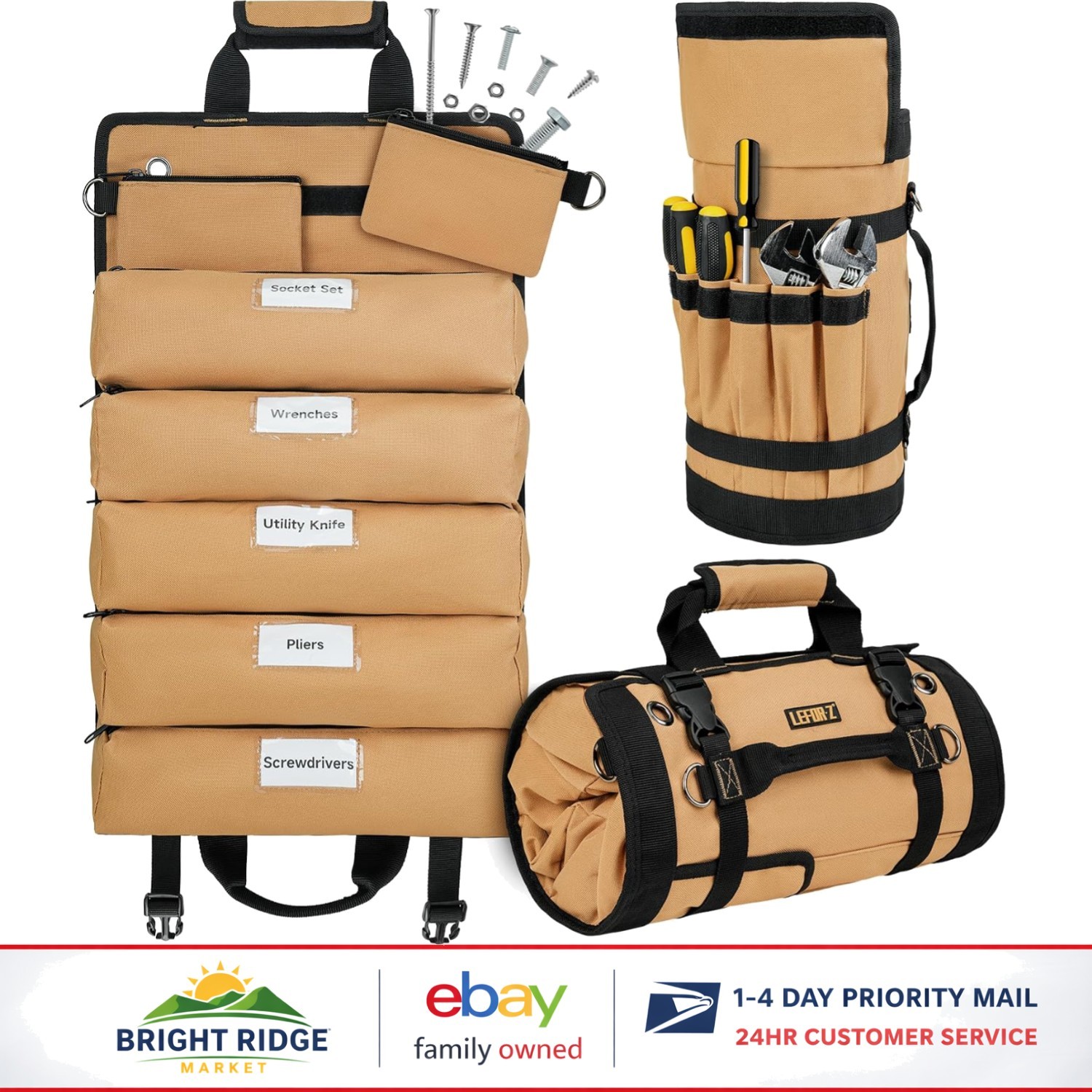 Roll Up Tool Bag with Reinforced Stitching and Scratch-Resistant Fabric
