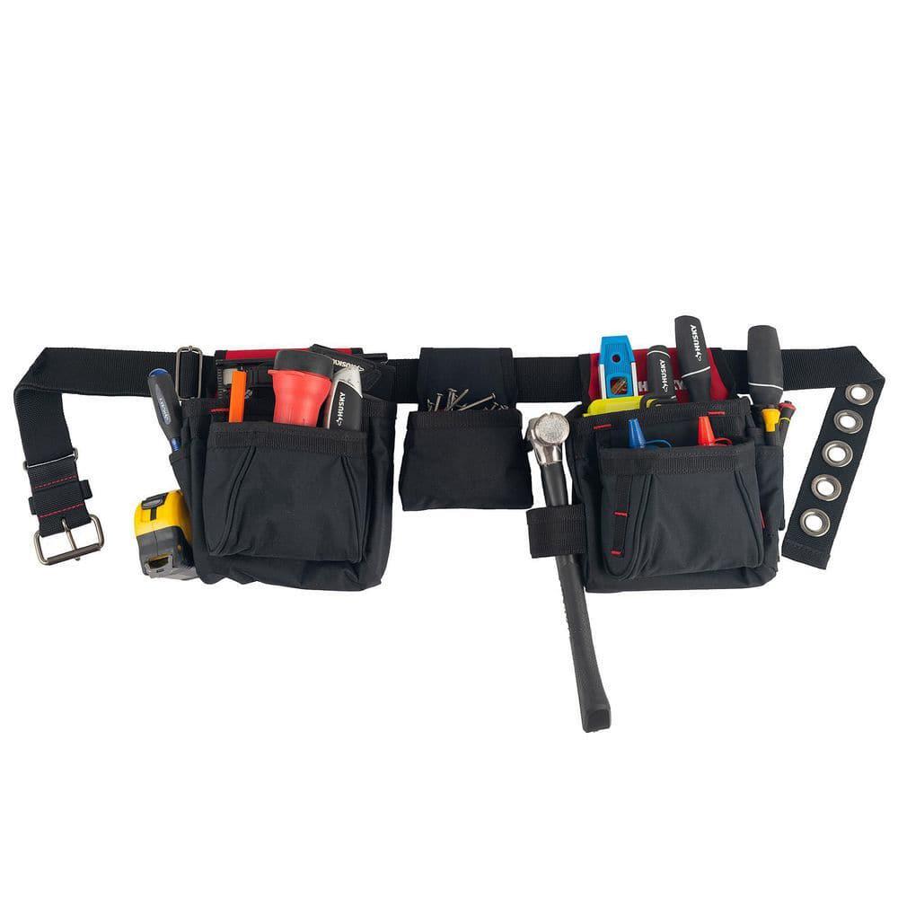 Handyman Tool Belt 2-Bag Work 15 Pocket Storage Hammer Loop Water Resistant