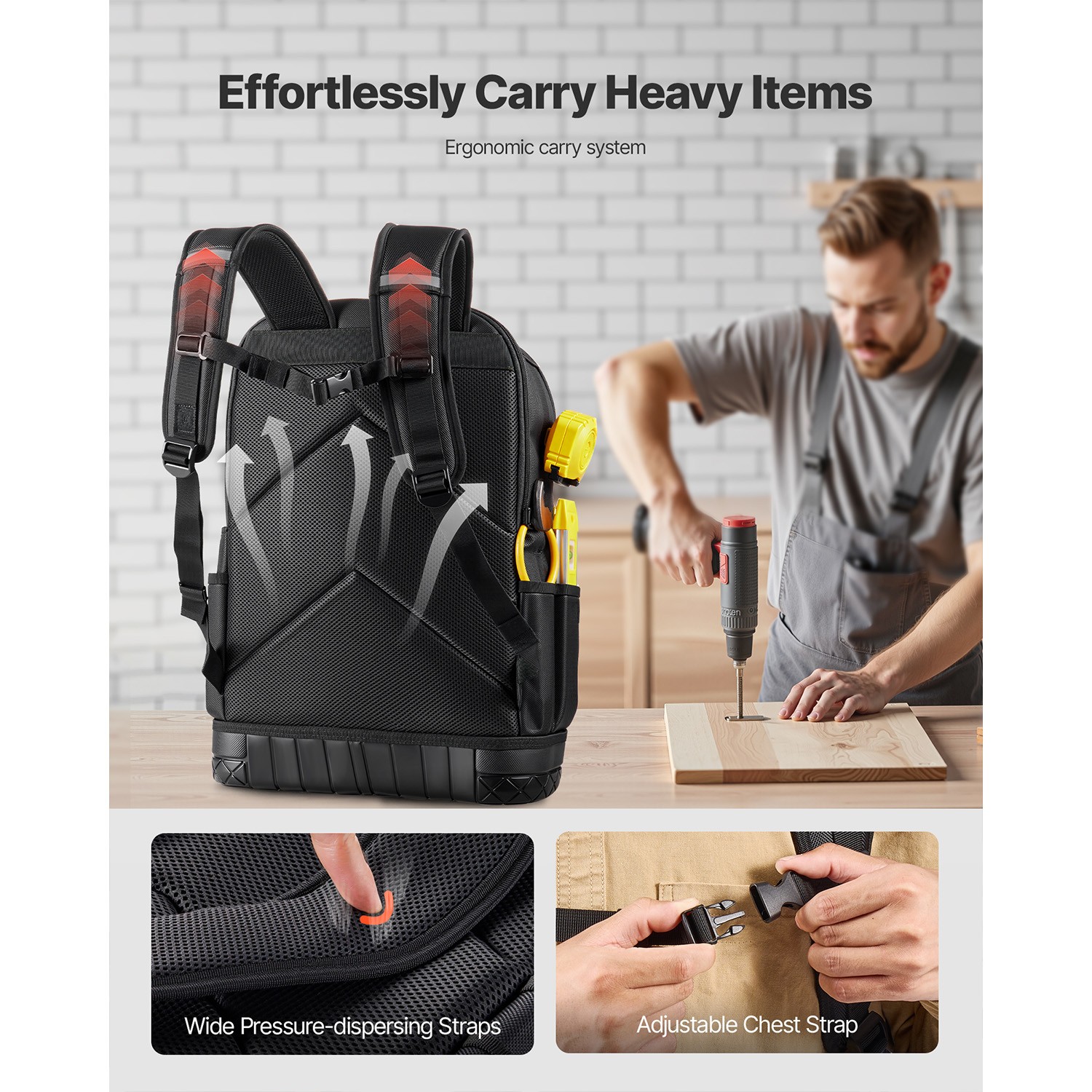 Uimoso Durable Tool Backpack with 65 Pockets for Jobsite Use