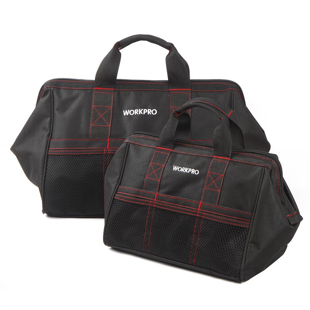 WORKPRO 2PC Tool Bag Case 13″ 18″ Heavy Duty Tote Storage Wide Mouth With Zipper