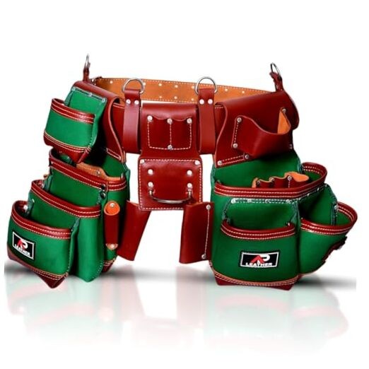 AP-LEATHER Heavy-Duty Tool Pouch for Men – 29-Pocket Leather Extra Large Green
