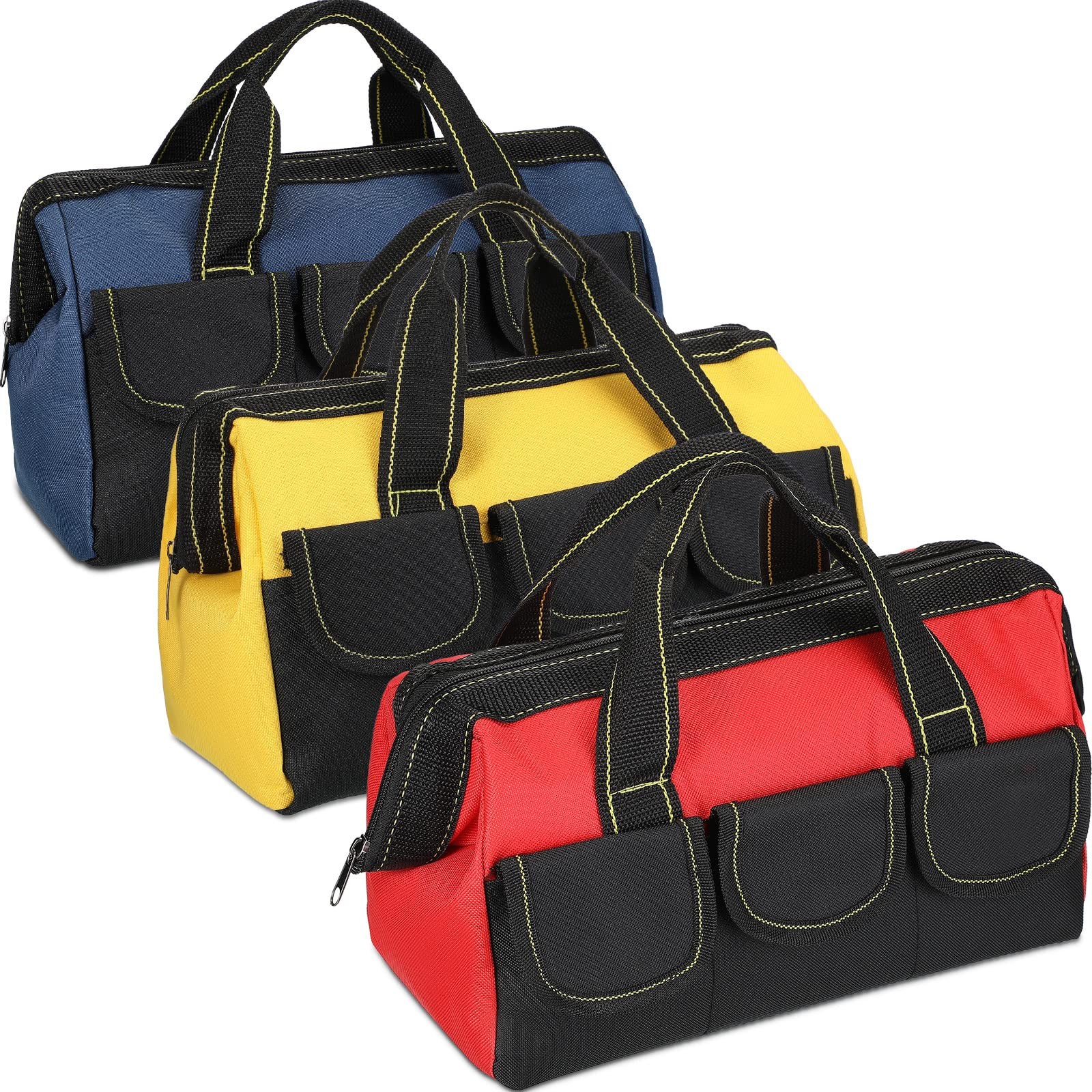 3 Pack 13 Inch Tool Bags, Classic, Blue, Red, Yellow