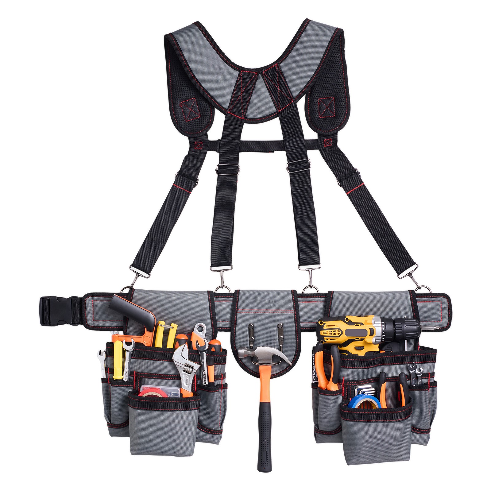 Uimoso Electrician’s Tool Belt with Suspenders and 22-Pocket Tool Pouch