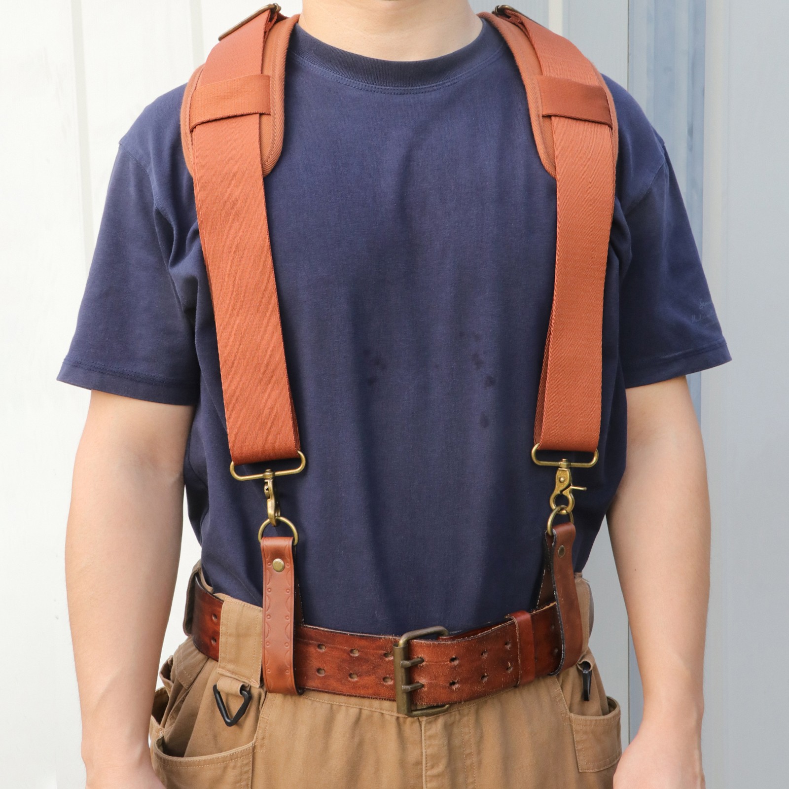 TOURBON Adjusted Tool Belt Suspenders- Leather Cross Patch-Padded Shoulder Strap
