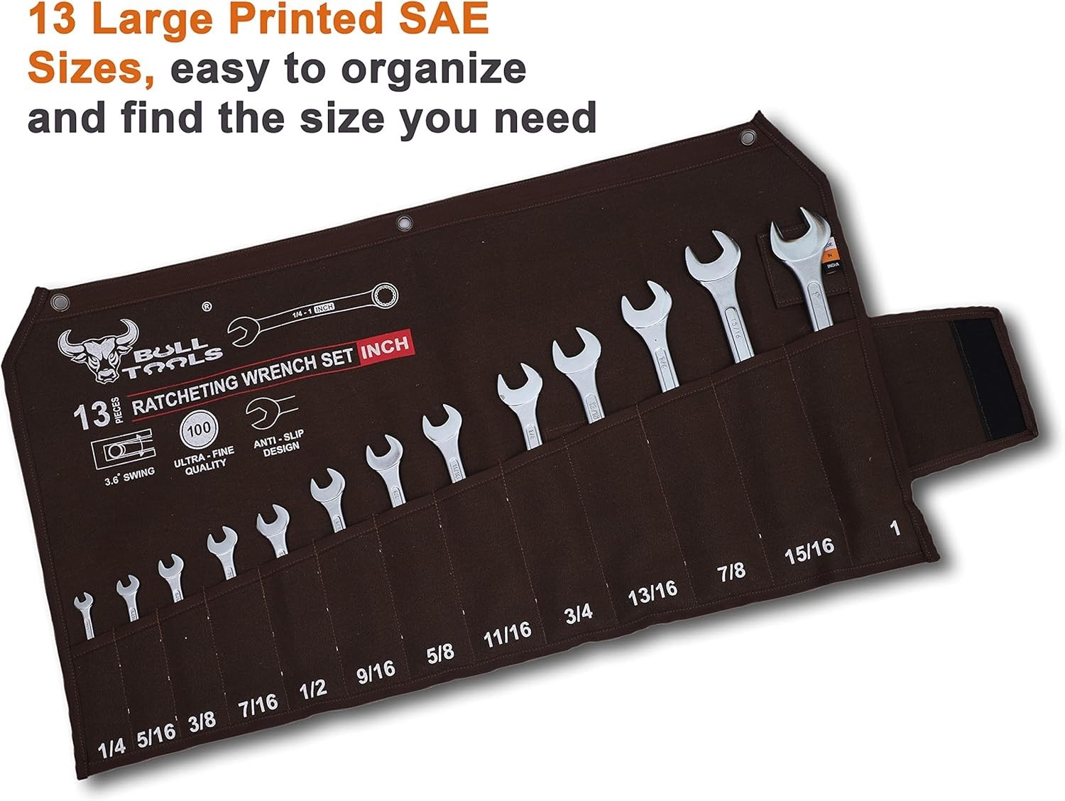 Wrench & Tool Roll up SAE Pouch Organizer Bag 13 Pocket Handmade 16 Oz. Water Re