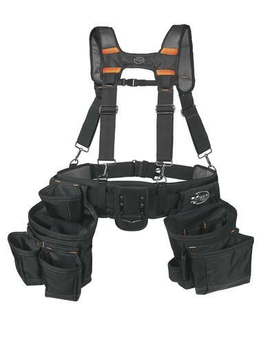 Black 18 Pocket Polyester Carpenter Suspension Tool Rig Padded Belt & Suspenders