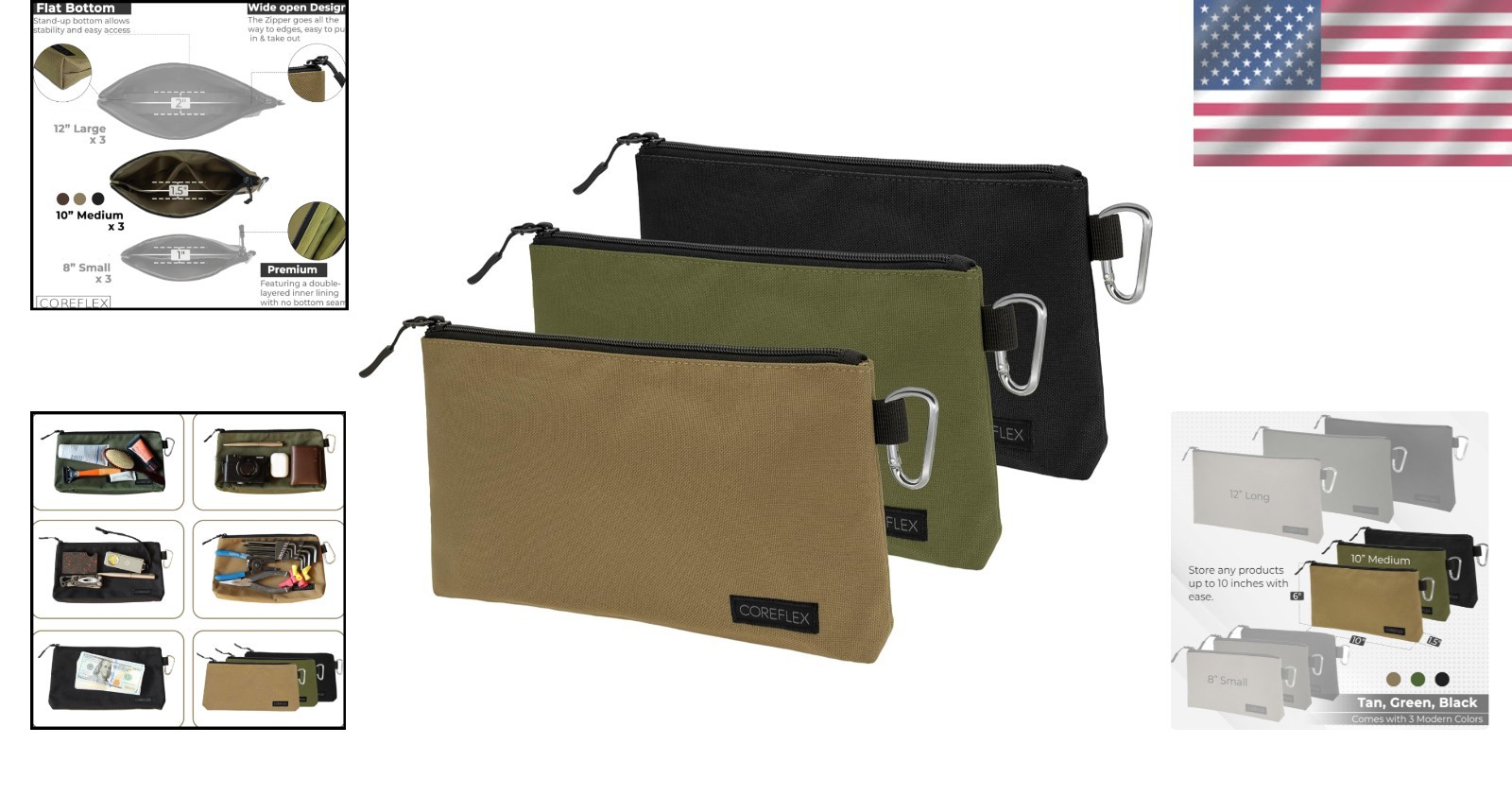 Stylish Tool Bag with Flat Bottom and YKK Zipper – 3 Pack for Easy Organization
